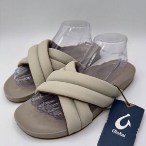 Olukai Hila Sandals Women's Size 9 Cloudy White Leather Water Resistant